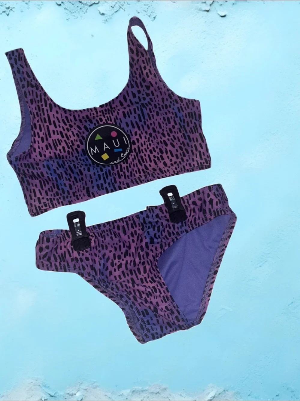 Maui and Sons Purple Leopard Print Two-Piece Bikini Swim Set Girls L (10/12)